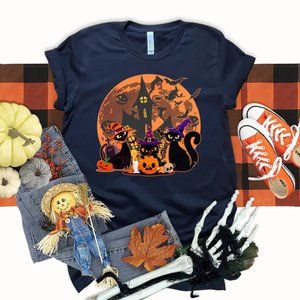 Black Cat Halloween Shirt, Fall Pumpkin Halloween Witch Spooky Shirt
